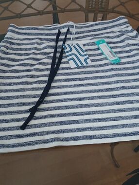 Market & Spruce Size Large Navy and White Striped Mini Skirt with Drawstring